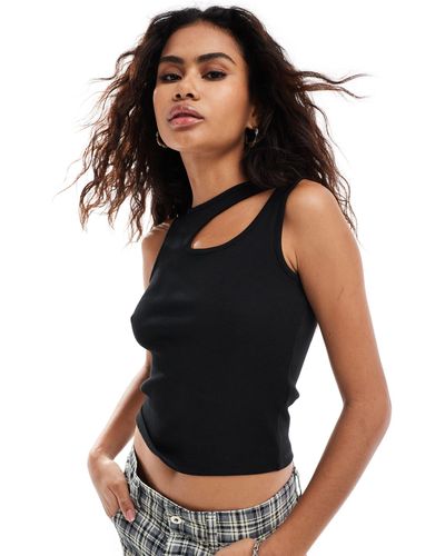 ONLY Ribbed Tank Top With Cut Out Detail - Black
