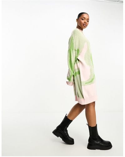 Monki Long Sleeve Jacquard Knitted Jumper Dress - Multicolour