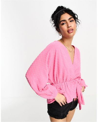 River Island Dobby Jacquard Kimono Wrap Top - Pink