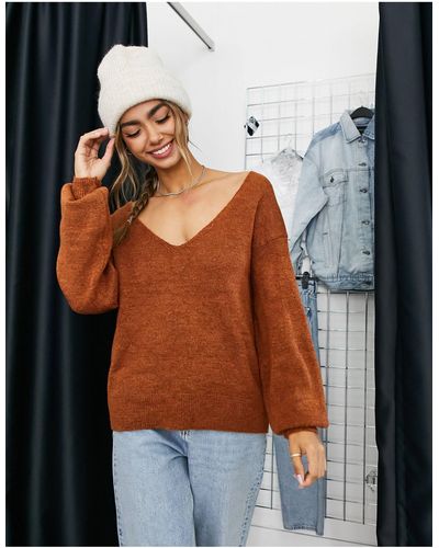 Y.A.S . Emmy Deep V-neck Soft Knit Sweater - Brown