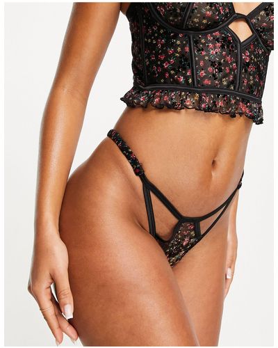 Lost Ink Mesh Cut Out Thong - Black