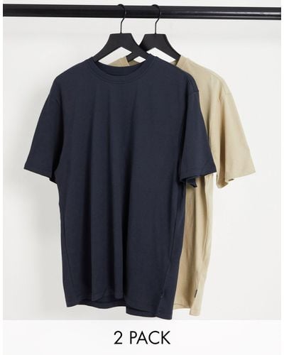 Only & Sons Confezione da 2 t-shirt comode color pietra e blu navy