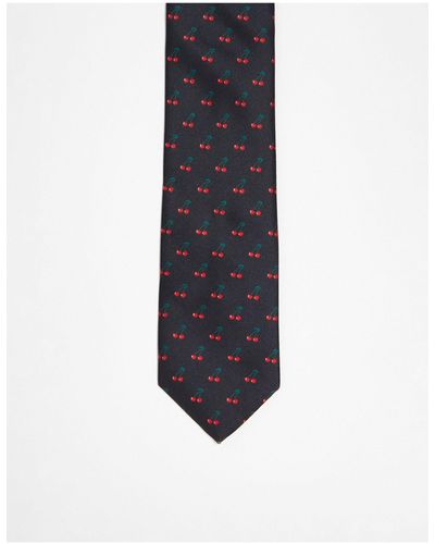 ASOS Standard Tie With Cherry Print - Blue