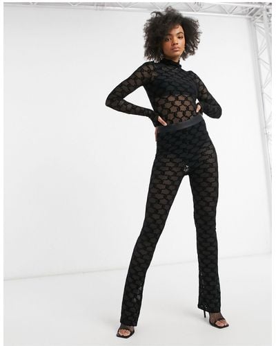 Juicy Couture Co-ord Flocked Mesh Logo Bodysuit - Black