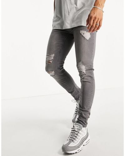 Only & Sons Skinny Fit Jeans With Rips - Gray