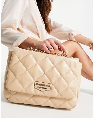River Island Faux Leather Quilted Chain Shoulder Bag - White