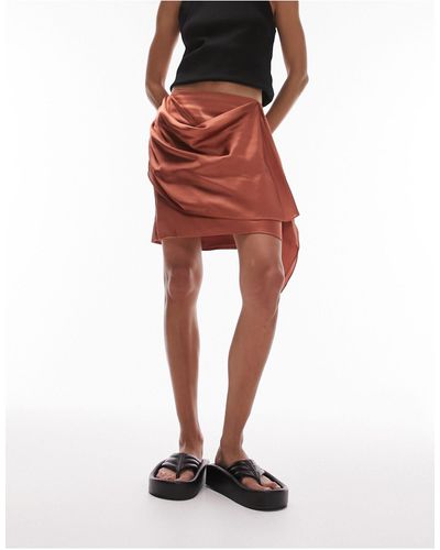 TOPSHOP Mini-jupe drapée à pampille - bronze - Rouge