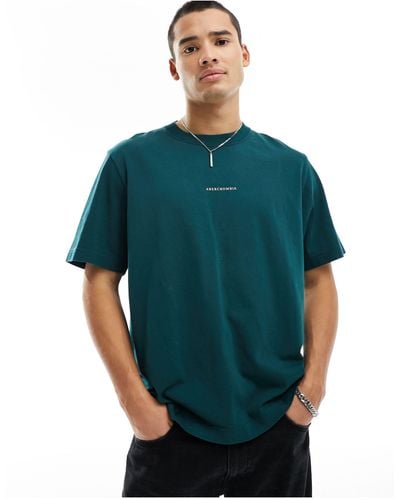 Abercrombie & Fitch T-shirt oversize pesante scuro lucido con logo piccolo - Verde
