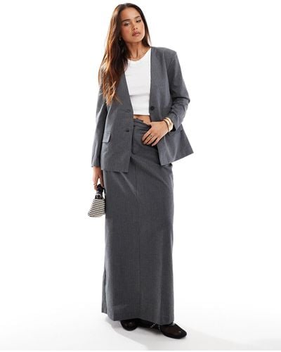 Jdy Column Maxi Pinstripe Skirt - Grey