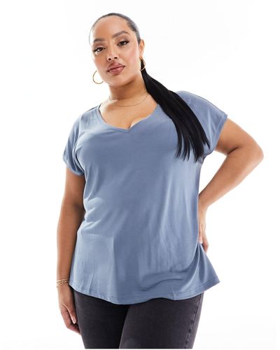Vero Moda T-shirt près du corps à col v - pétrole - Bleu