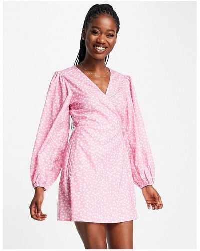 Glamorous Long Sleeve Wrap Mini Dress - Pink