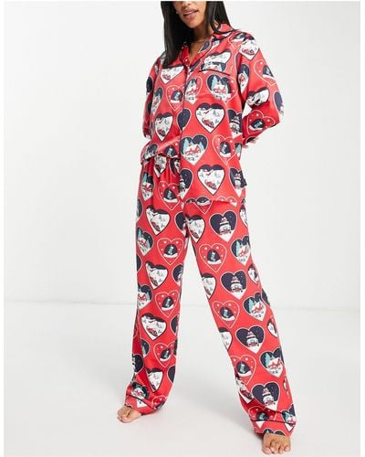 Chelsea Peers Pijama largo con estampado navideño - Rojo