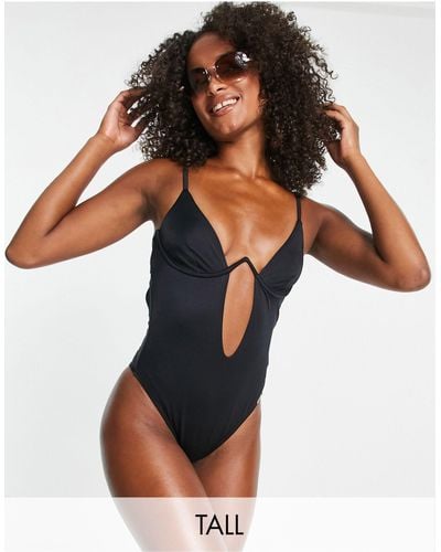 Free Society Tall Monowire Swimsuit With Deep Plunge Cut Out Detail - Black