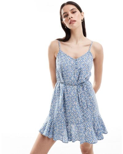 Pieces Tie Waist Cami Mini Dress - Blue