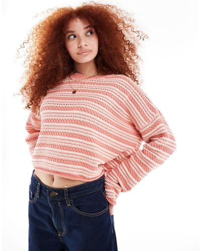 ASOS Cropped Crew Neck Stitch Sweater - Red