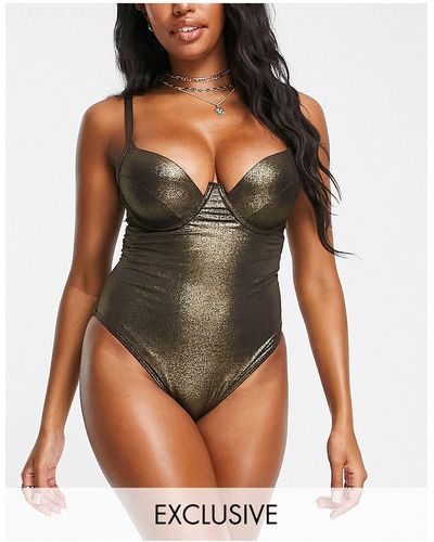 Wolf & Whistle Fuller Bust Exclusive Underwired Swimsuit - Brown