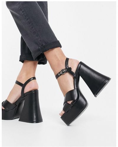 LAMODA Flared Heel Platform Sandals - Black