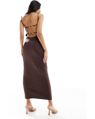 4th & Reckless Cami Low Back Bead Detail Maxi Dress - Brown