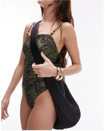 TOPSHOP Swimsuit With Bead Detail - Multicolour