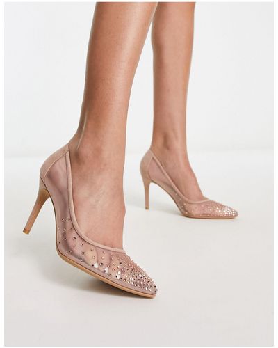 New Look Embellished Mesh Court Heeled Shoes - Pink