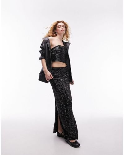TOPSHOP Co-ord Sequin Maxi Skirt - White