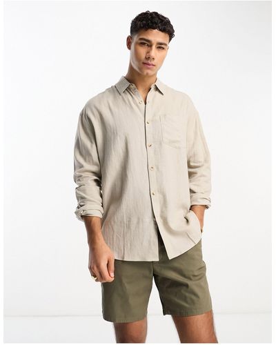New Look Long Sleeve Linen Blend Shirt - Natural