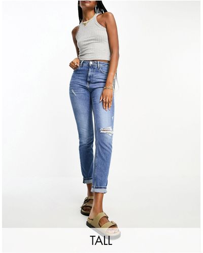 River Island Jean slim mom - moyen délavé - Bleu