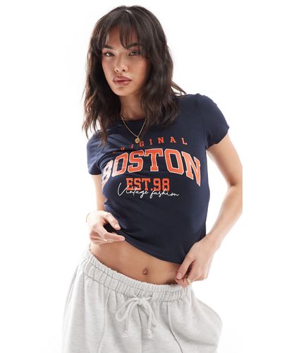 Noisy May T-shirt corta con stampa "boston" - Blu