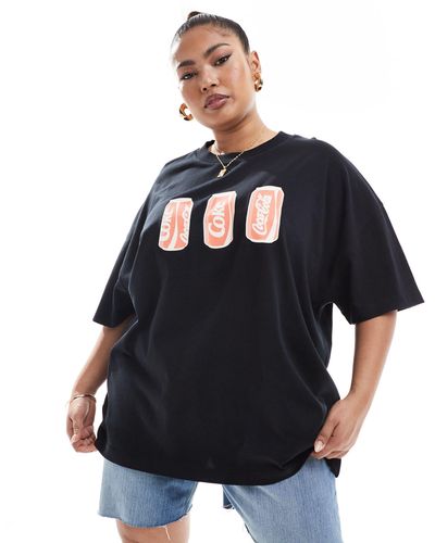 ASOS Asos design curve - t-shirt pesante oversize nera con stampa di coca-cola su licenza - Blu