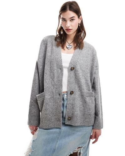 Monki Knit Button Front Cardigan - Grey