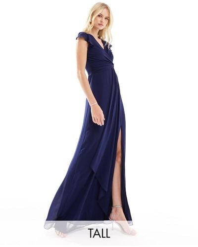 TFNC London Bridesmaid Flutter Sleeve Ruffle Detail Maxi Dress - Blue