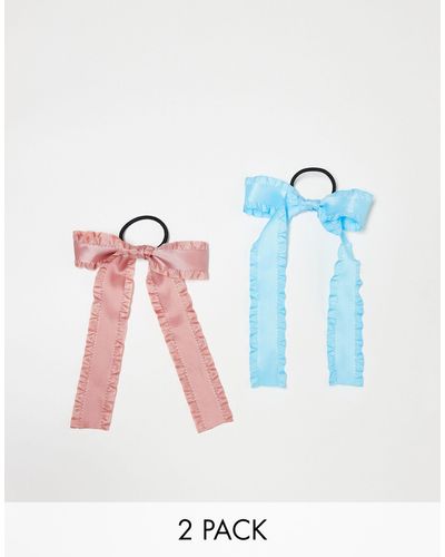 Pieces Crinckle 2 Pack Hair Bands With Bow Detail - Blue