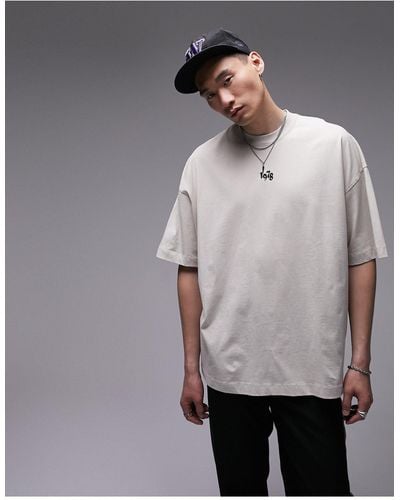 TOPMAN Extreme Oversized Fit T-shirt With 1978 Embroidery - Grey