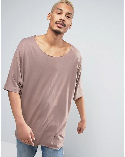ASOS Super Oversized T-shirt With Raw Scoop Neck In Brown
