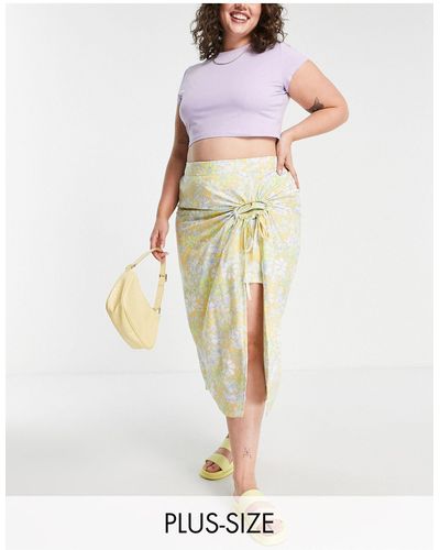 Simply Be Linen Wrap Midi Skirt - Multicolor