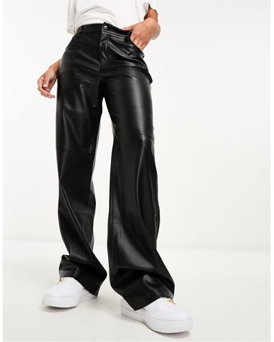Mango Straight Leg Faux Leather Pants - Black