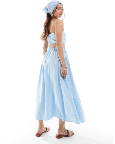 ASOS Full Skirt Bandeau Midi Dress With Belt - Blue