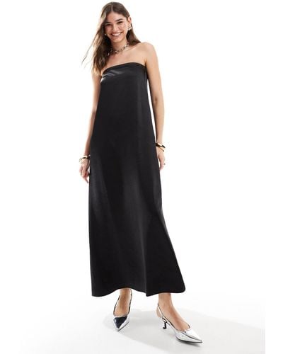 4th & Reckless Satin Bandeau Trapeze Maxi Dress With Pockets - Black