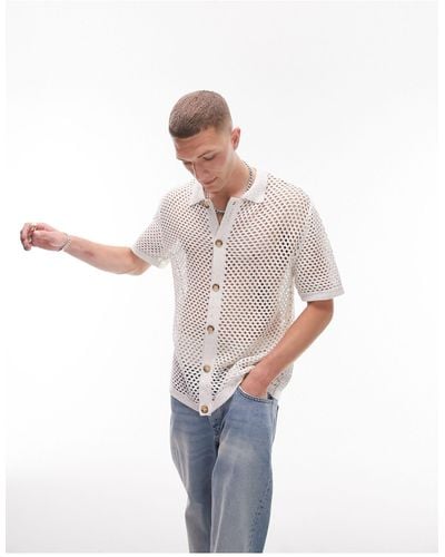 TOPMAN Knitted Neppy Button Through Shirt - Natural