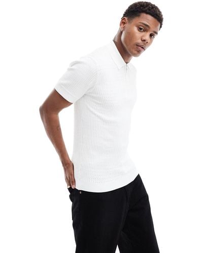 River Island Muscle Fit Pointelle Polo Shirt - White