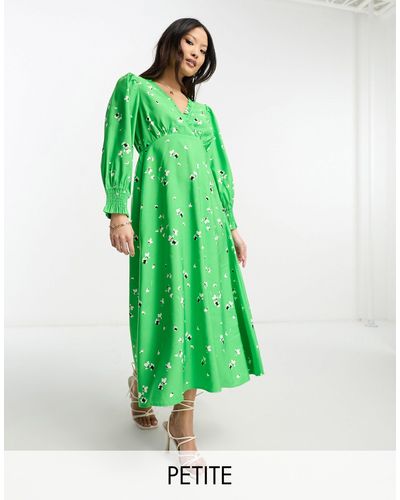 Y.A.S Petite Vestido largo verde con estampado floral y lazada en la espalda