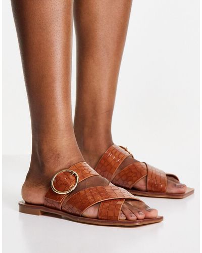 Schuh Tiny - sandali bassi con punta quadrata color cuoio effetto coccodrillo - Marrone