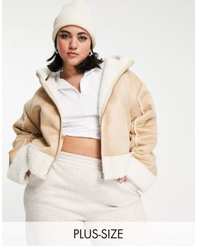 Collusion Plus Cropped Faux Shearling Jacket - Natural