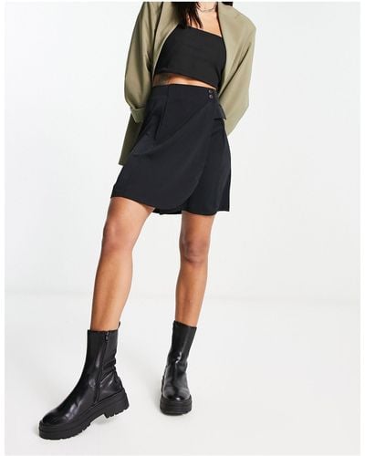 Vila Wrap Style Mini Skirt With Button Detail - Black