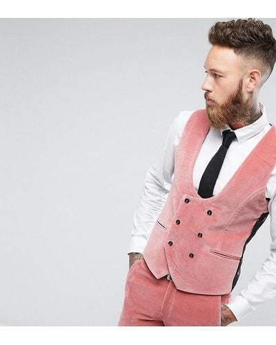 Noose And Monkey Super Skinny Suit Waistcoat In Velvet - Pink