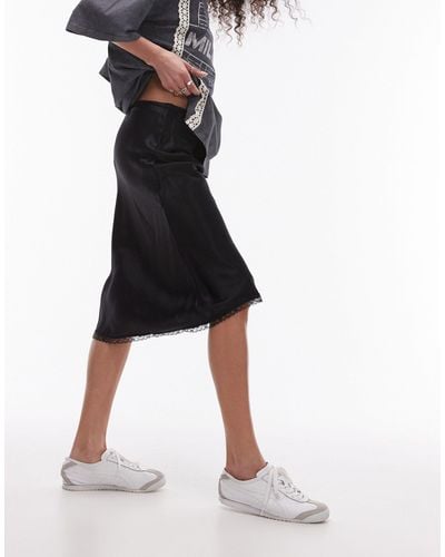 TOPSHOP Jupe longueur années 90 avec taille façon culotte et bordure en dentelle - Noir