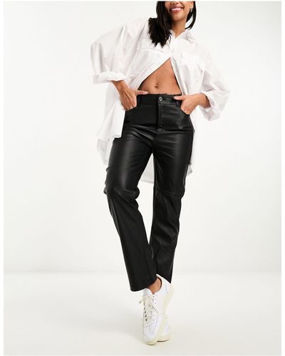 New Look Faux Leather Straight Leg Trousers - Black