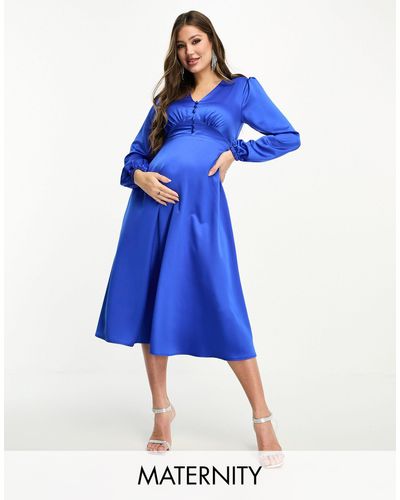 Flounce London Buttoned Midi Dress - Blue