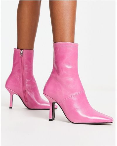 ASOS Reign Premium Leather Mid-heeled Boots - Pink