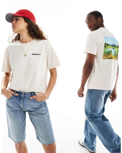 adidas Originals Camiseta hueso unisex con estampado - Azul